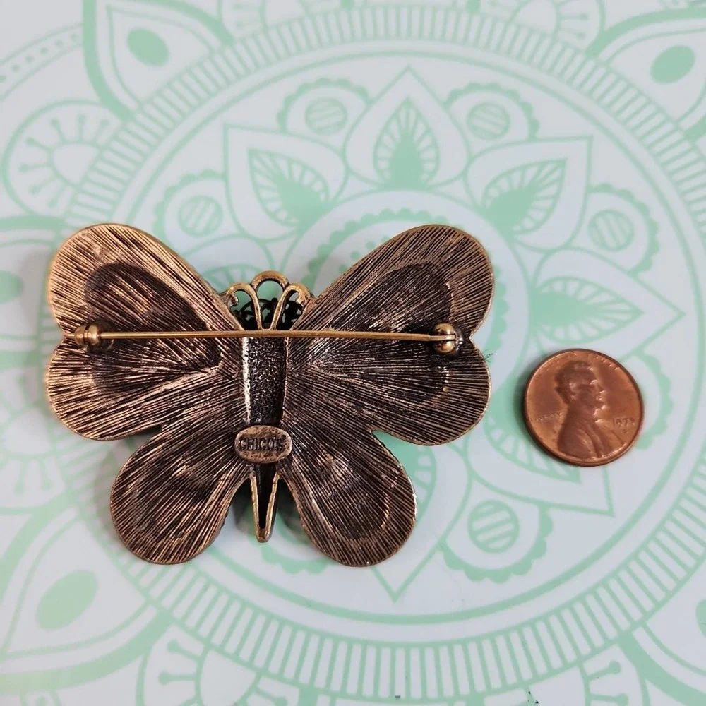 Signed Chico's Rhinestone AB Aurora Borealis Butterfly Brooch Pin - Picture 4 of 4